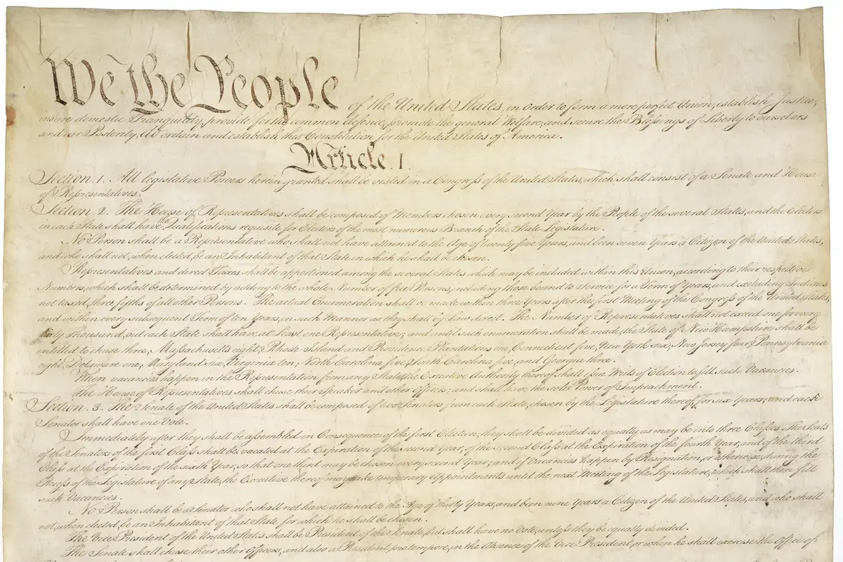 The first page of the signed United States Constitution held by the National Archives.
