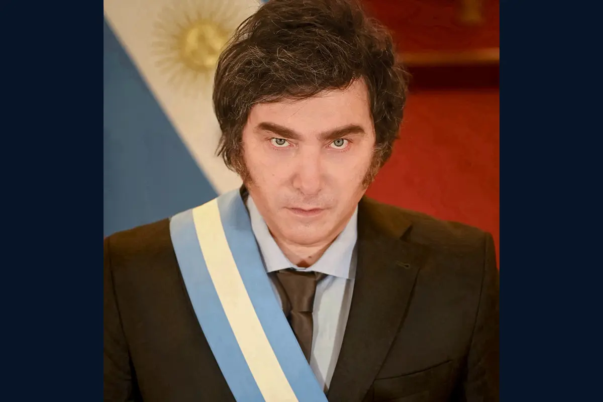Official 2023 portrait of Argentine President Javier Milei wearing the presidential sash.